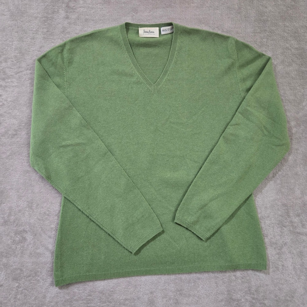 Neiman Marcus 100% Cashmere Sweater Mens XL Green V Neck Old Money Preppy